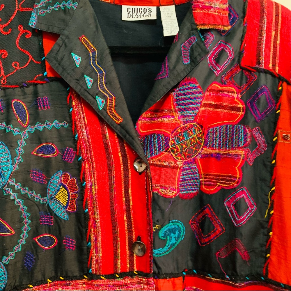 Chico's Multicolor Patchwork Blazer - Red And Bla… - image 5